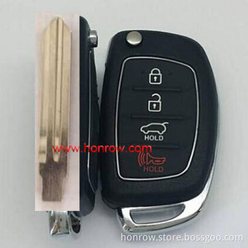 Hyunda 3+1 button flip remote key blank with Left Blade